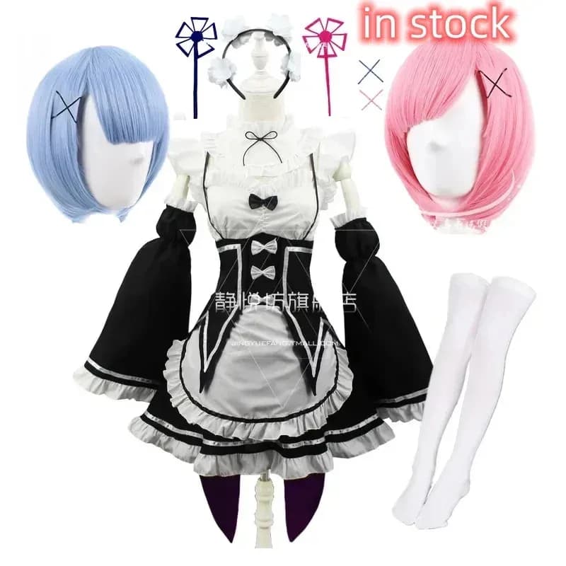 Disponibile Ram/REM cosplay re: zero Kara hajimeru isekai Seikai costume nero da cameriera vestito da serva per Natale Halloweb;4.f'7;j,3'