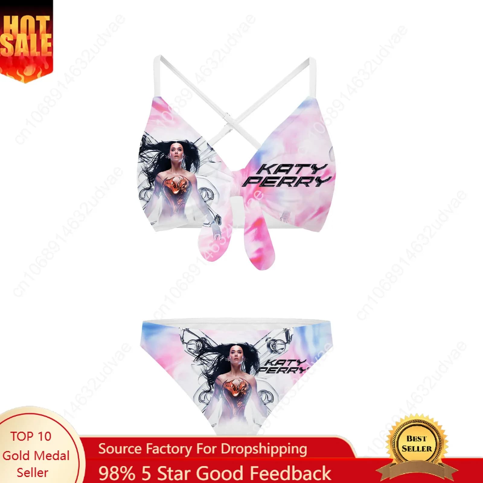 Katy Perry Swimwear with Crossed Straps, Women's Custom Bikini, Custom Beach Clothing for Party in Swimming Pool