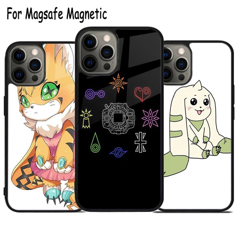 Digimon Digi Crests Custodia per telefono con ricarica wireless per iPhone 17 Air 15 16 16e 14 13 11 12 Pro Max Plus Magsafe Cover magnetica
