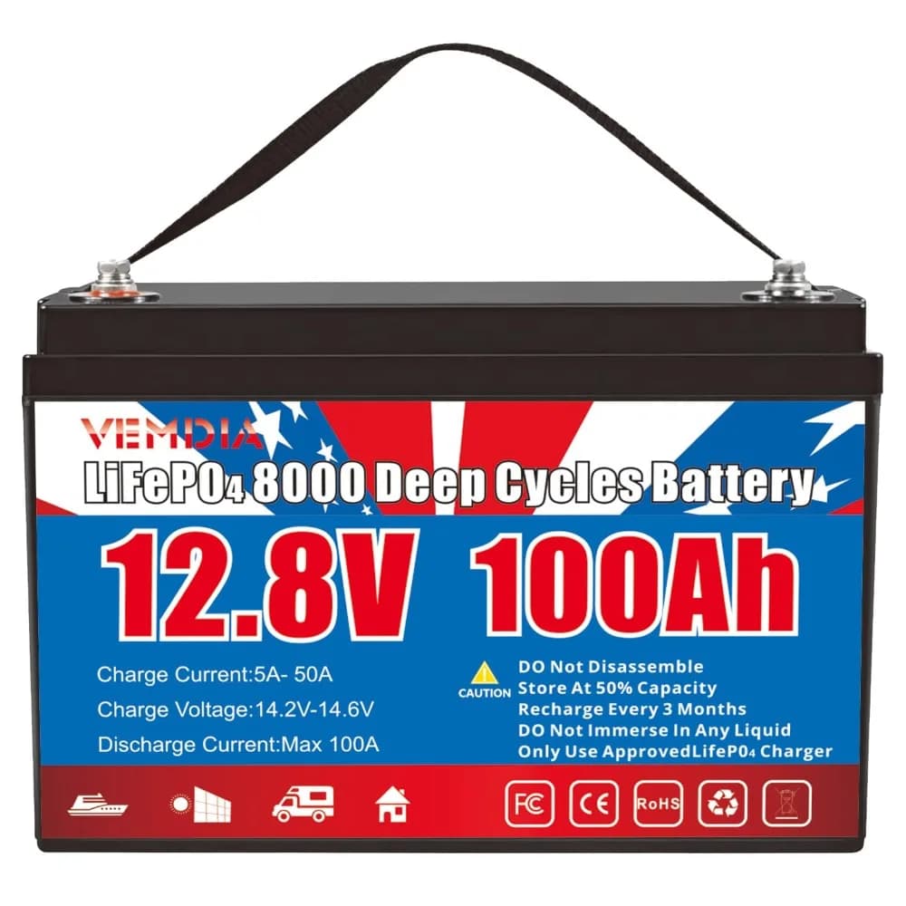 12.8V 100Ah LiFePO4 Battery Built-in BMS 8000+ Deep Cycles for Trolling Motors Camping Gear Portable Power Stations, Customized