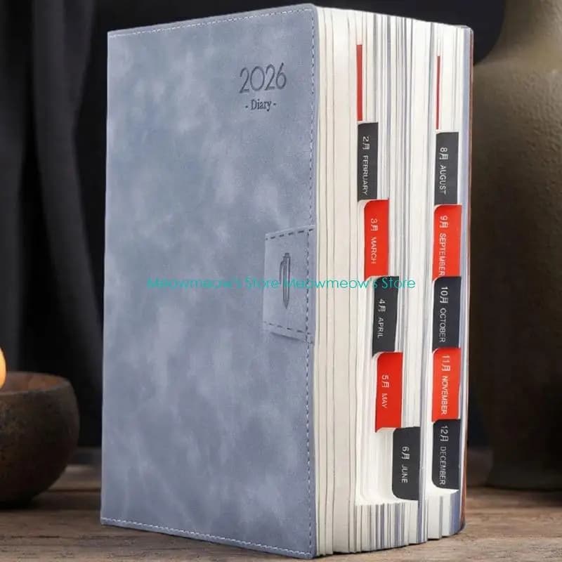 W91A 2026 Leather Academic Planner Notebook Daily Journal with Ribbon Bookmarks
