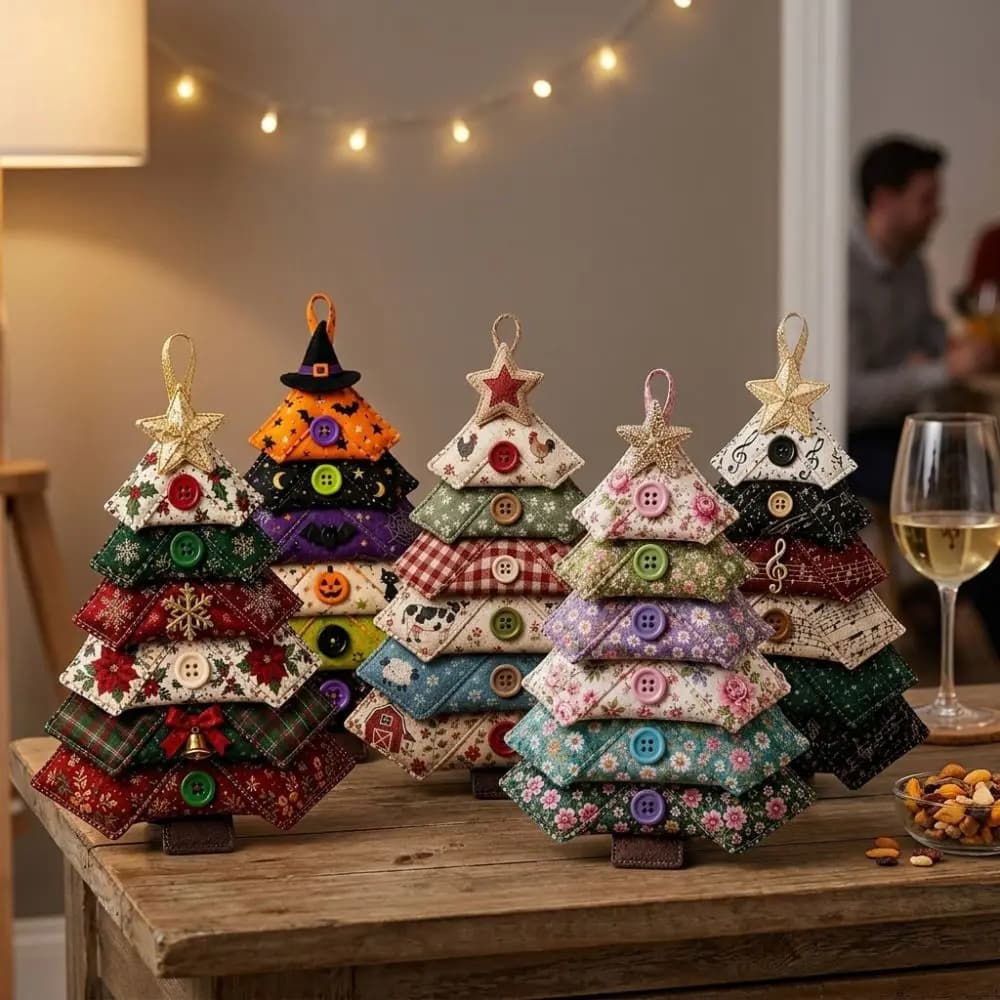 Handmade DIY Quilted Christmas Tree Kit Hand Sewing Soft Fabric Halloween Quilted Fabric Tree Kit Floral Ocean Music