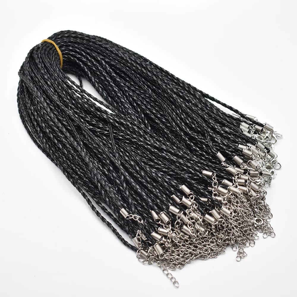 Moda all'ingrosso 3mm nero twist forma cordoncino di cuoio collana corda 45 cm catena chiusura a moschettone accessori gioielli fai da te 100 pz/lotto