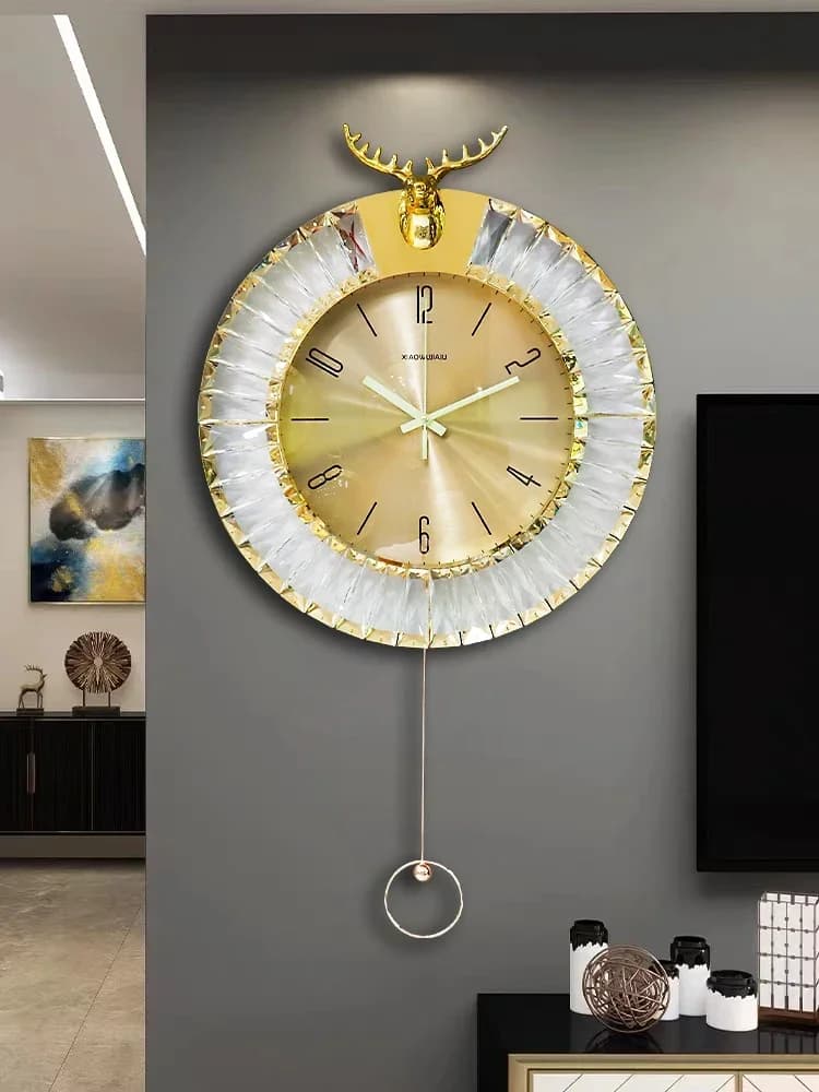 Orologio da parete al quarzo a pendolo Soggiorno Meccanismo di orologio da parete di lusso unico in oro Design per la casa all'aperto U6E7Z3