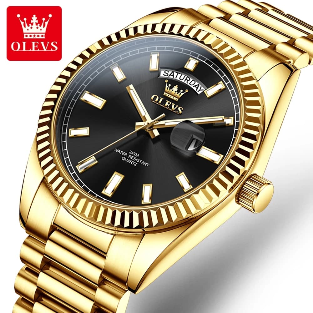 OLEVS Business Style Luxury Brand Men's Watch Gold Waterproof Stainless Steel Watch Wrist Watch with Bright Date