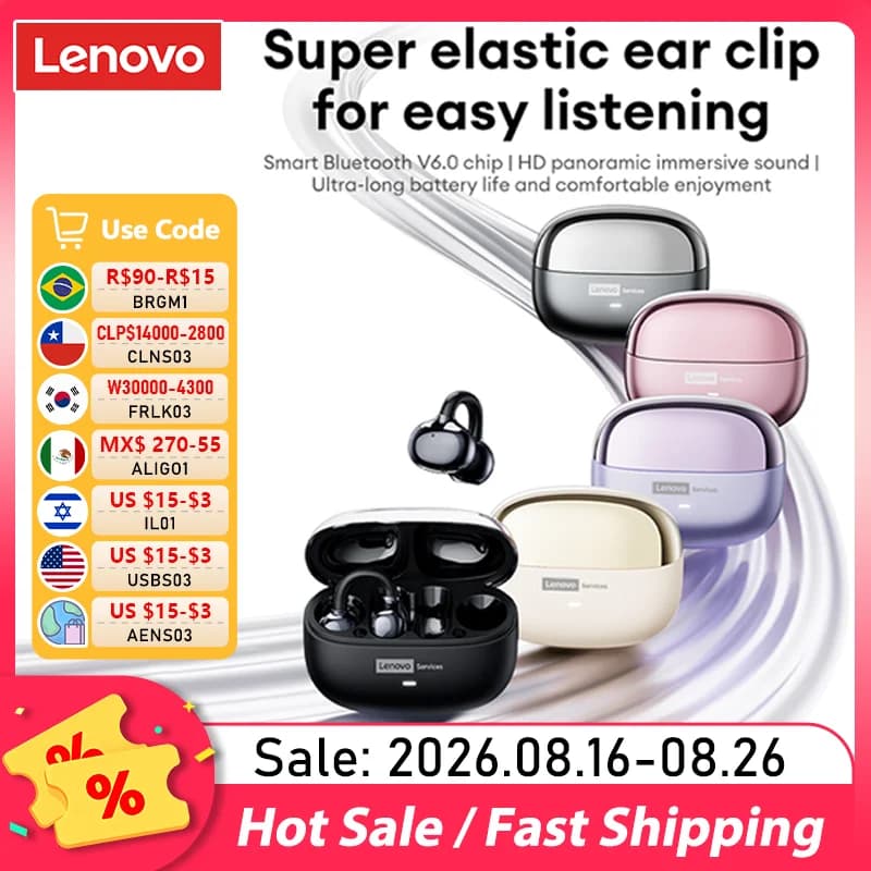 Lenovo LE302 OWS Clip for Ear Wireless earphones Low latency call HD Headphones Bluetooth HiFi Music Sports Auxuries Fashion