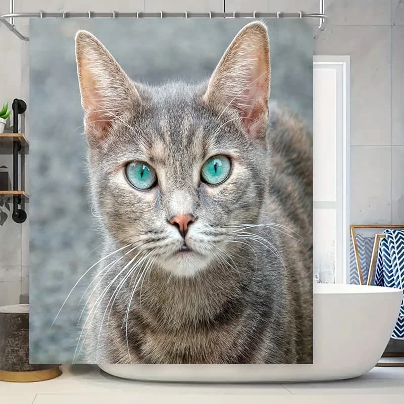 Decora il tuo bagno: tenda da doccia con gatto stampato impermeabile per decorazioni da bagno. Decorazione moderna con design con stampa animalier. Articolo fo