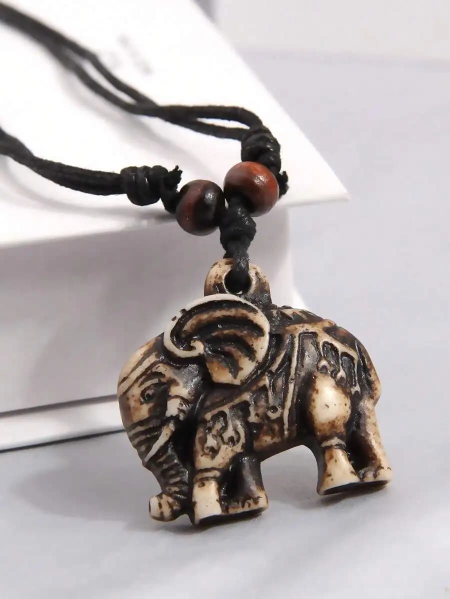 Collana con ciondolo Lucky Elephant, catena in corda in stile etnico per donna