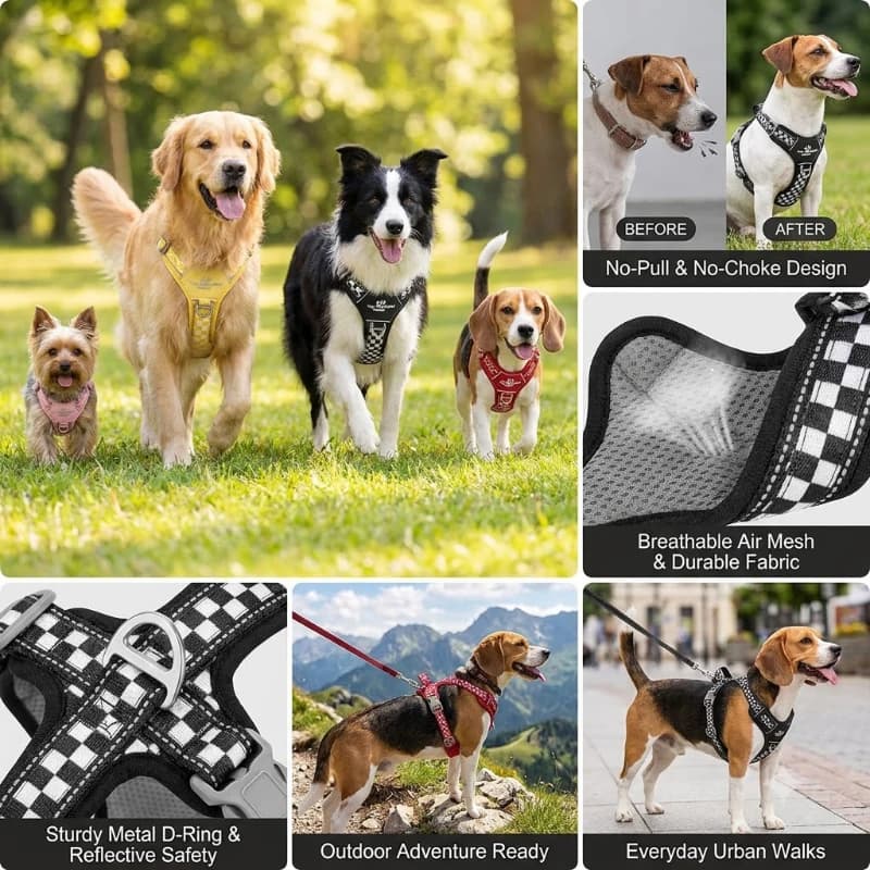 Best Seller Checkerboard Dog Harness Anti Pull Vest Pet Walking Leash Grid Pattern No Pull Harness For Medium Large Dogs