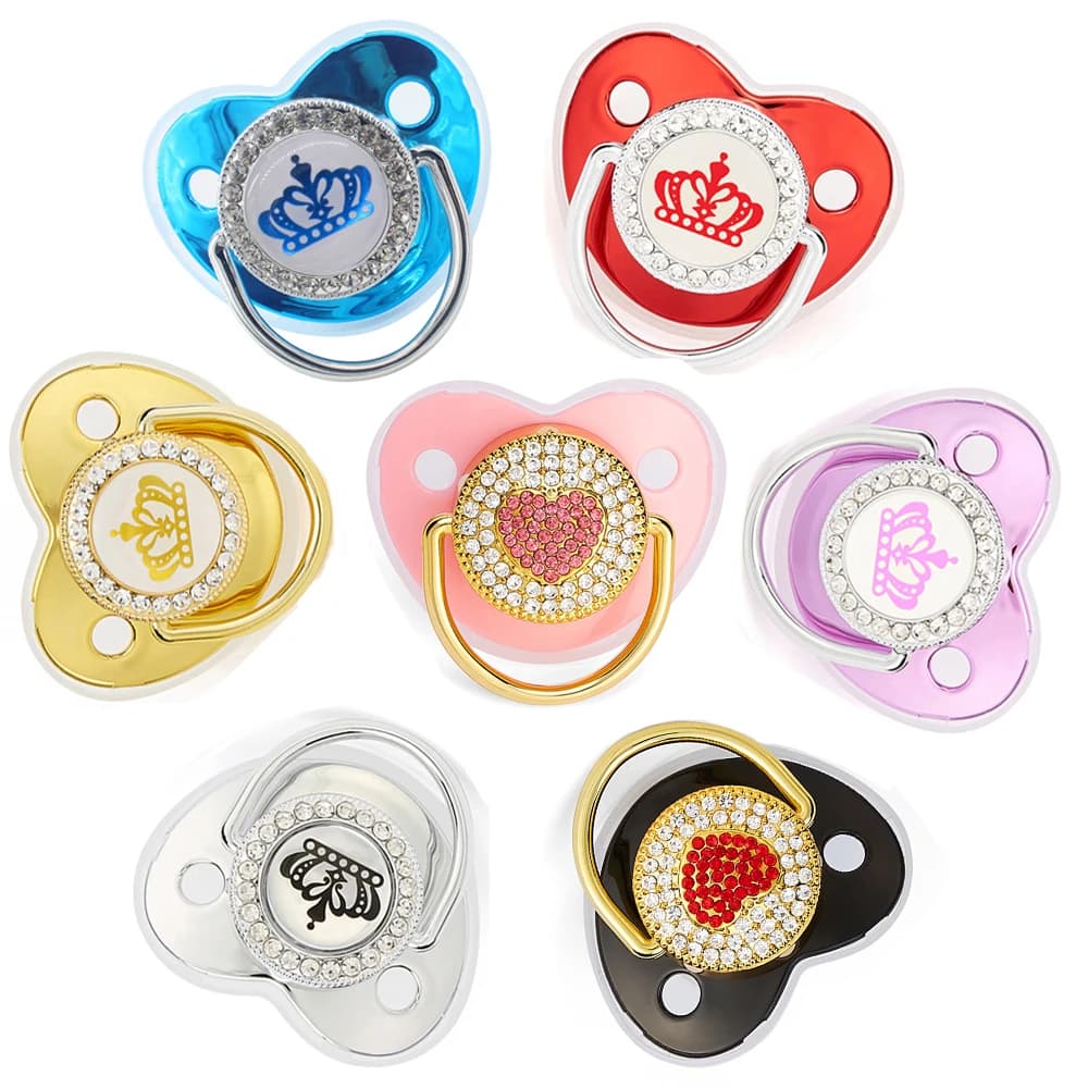 Ciuccio per neonato di lusso Ciuccio per bambino con corona di strass Ciuccio per neonato Massaggiagengive Porta ciuccio in silicone Manichino Baby Shower Regalo
