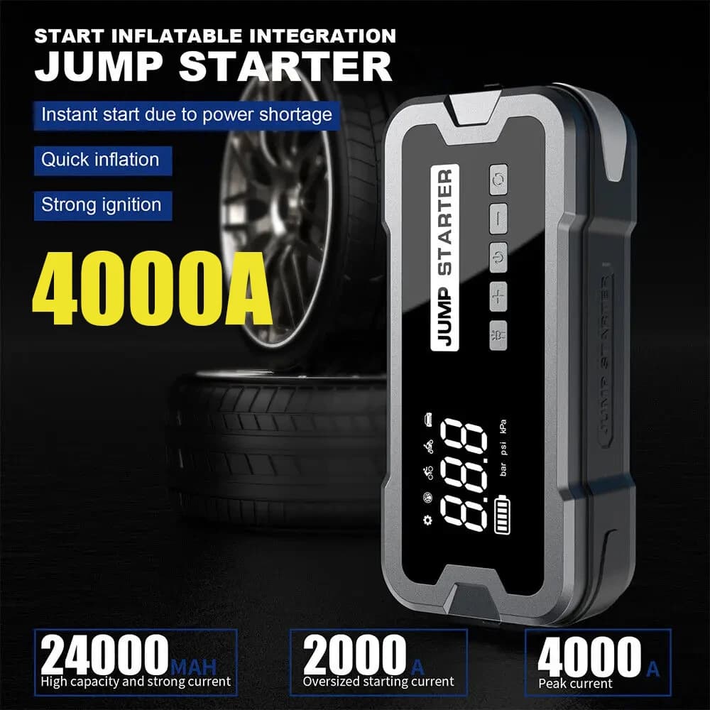 4000A air pump for car jump starter 25 cylinder inflatable pump with air compressor Jumper Box 24000mAh charger for power bank