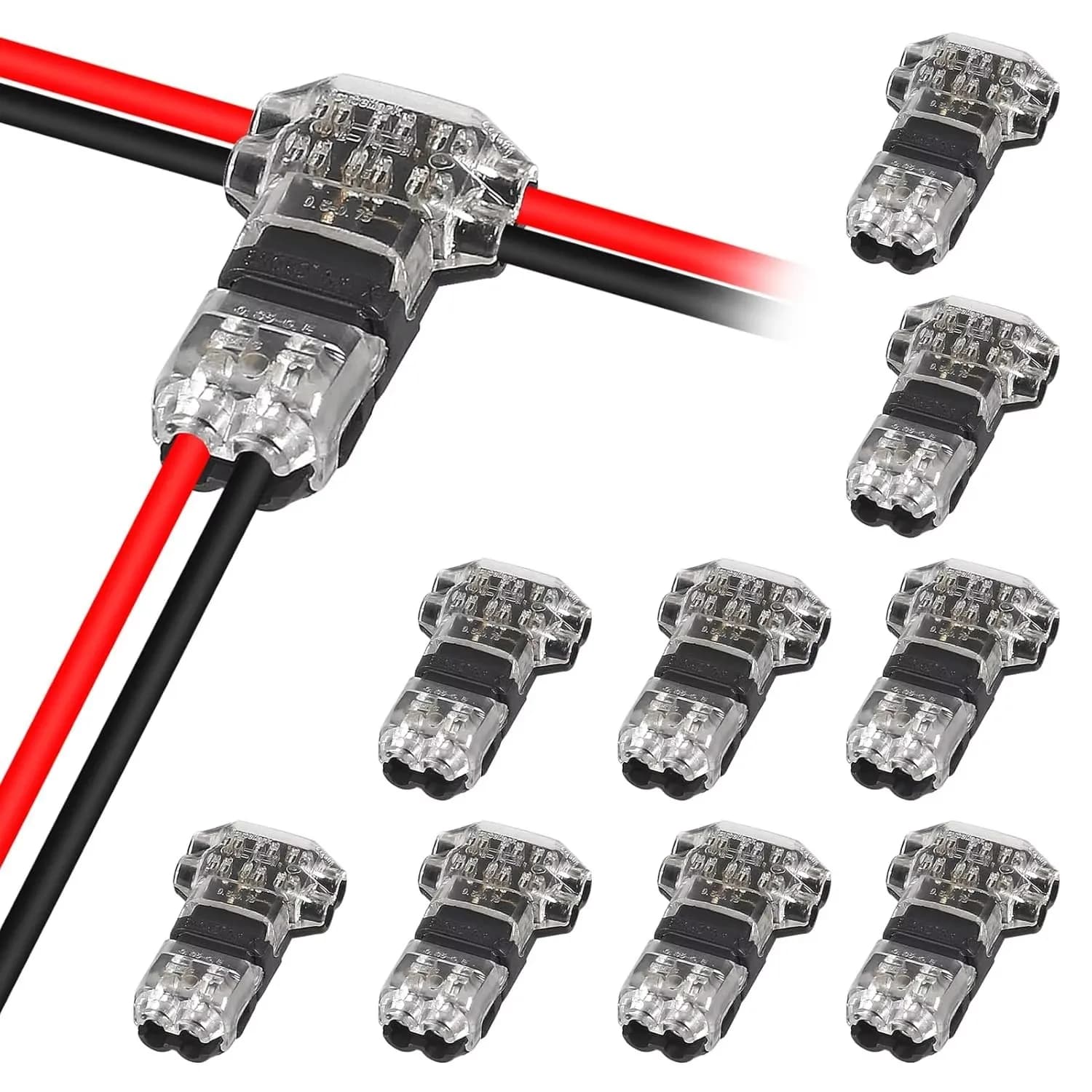 10/20-piece cable connectors, low voltage cable connectors, solid connection, T-type cable connectors, 2-pin T-type cable connectors