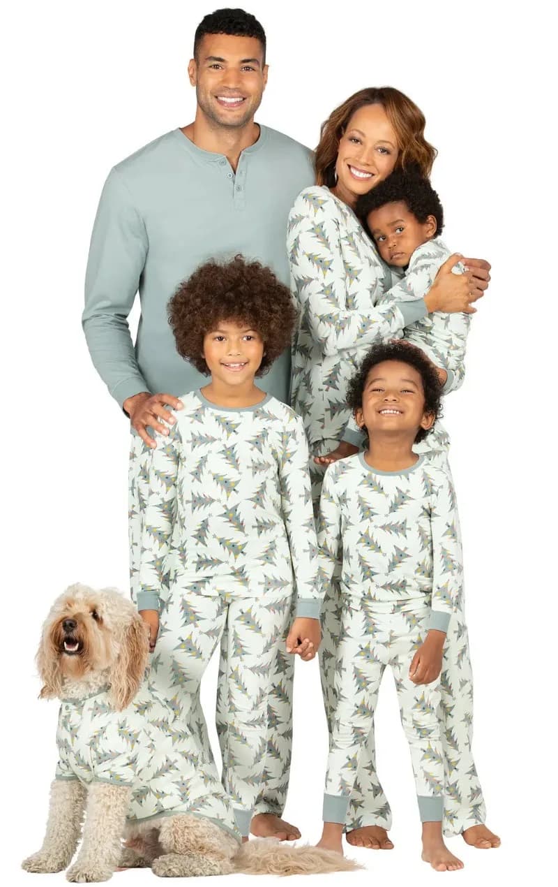 Mom Daughter Dad Son Matching Pajamas Set Christmas Tree Print Long Sleeve T-Shirt+Trousers 2 Pcs Suit Homewear Xmas Family Look