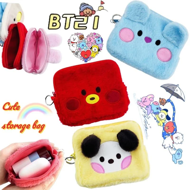 Two-dimensional cosmetic bag BT21 Koya Tata Chimmy Shaky, sweet and cute, multifunctional bag and comfortable to store items, ideal for girls.