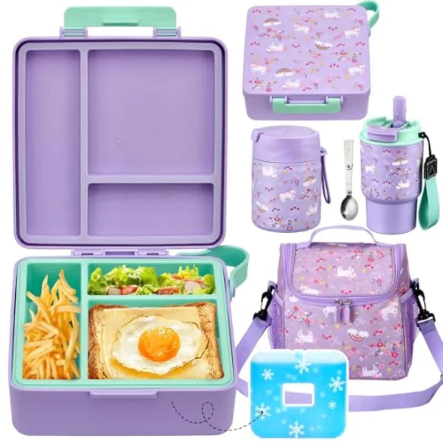 Set Porta Pranzo con Contenitore Bento, Thermos per Zuppa in Acciaio Inox da 17OZ, Bottiglia d'Acqua e Borsa Termica Portatile, L
