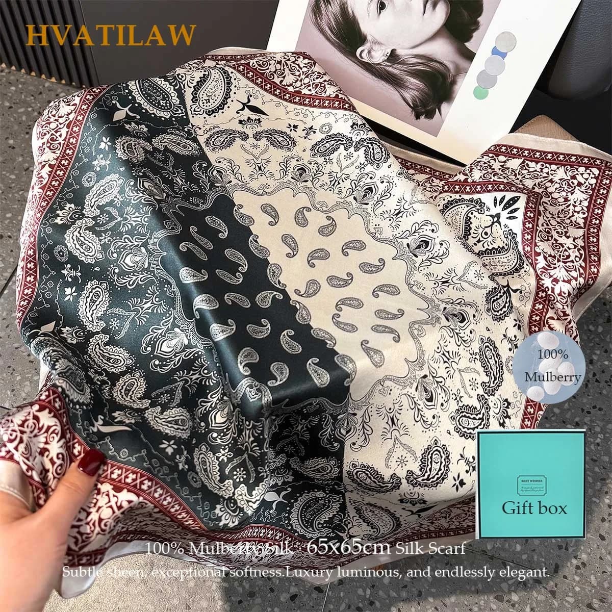 New 100% Real Silk Scarf Women Mulberry Silk Luxury Paisley Headband Square Foulard Neckerchief Shawl Wrap Hijab Bandana Scarves