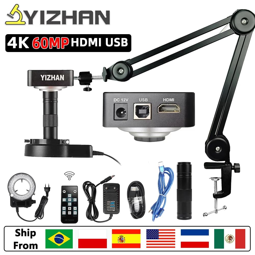 Fotocamera per microscopio HDMI 4K 60MP per telefono cellulare Obiettivo zoom 150X Microscopio per saldatura digitale Luce a LED HDMI USB Fotocamera industriale