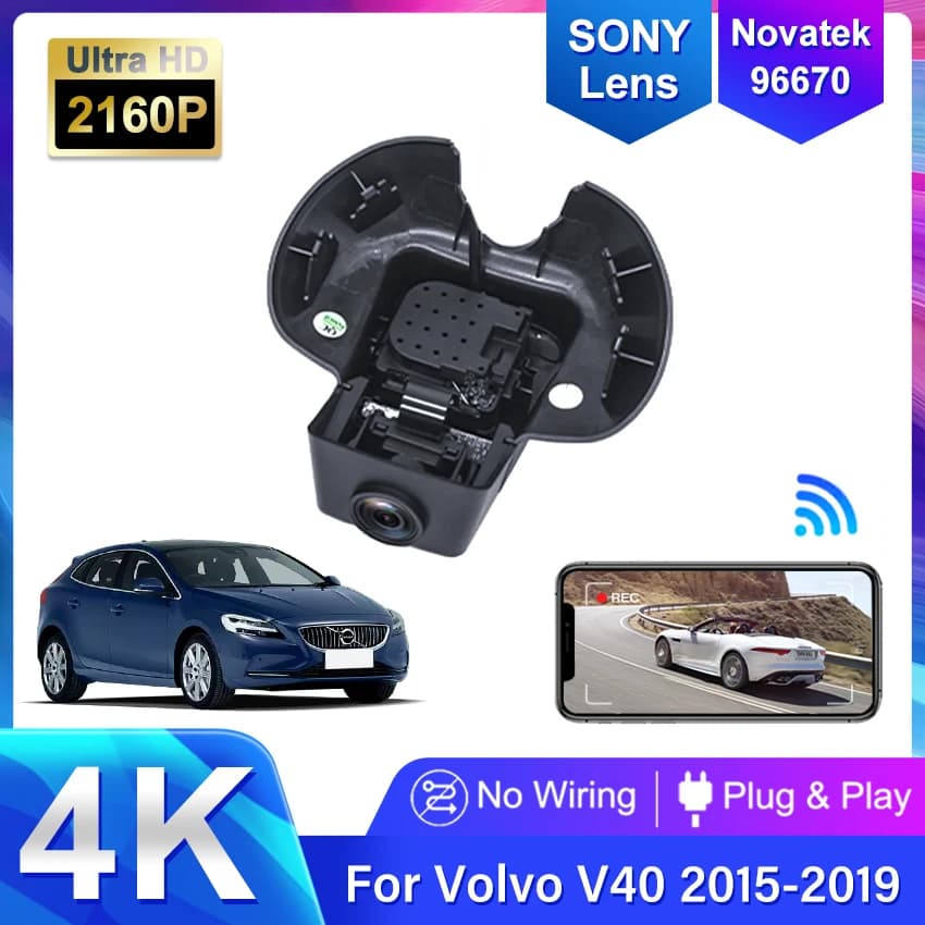 Videocamera DVR per auto 4K 2160P Plug and Play, Dash Cam per Volvo V40 2015 2016 2017 2018 2019, controllo tramite app mobile