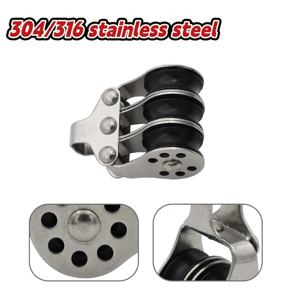 316 Stainless Steel Locking Pulley with Nylon Rollers for Outdoor Canopy Sailboat Rope Boat and Marine Applications