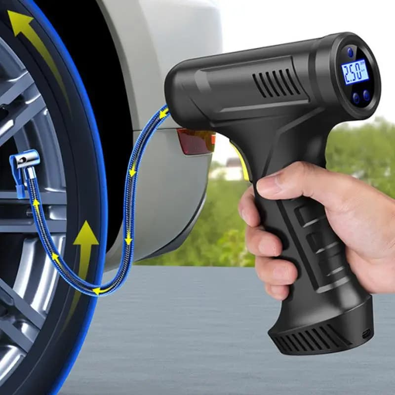 Gonfiatore per pneumatici wireless per auto 12V Gonfiatore per pneumatici portatile per veicoli Pompa d'aria intelligente automatica ricaricabile Spegnimento automatico Batteria per auto