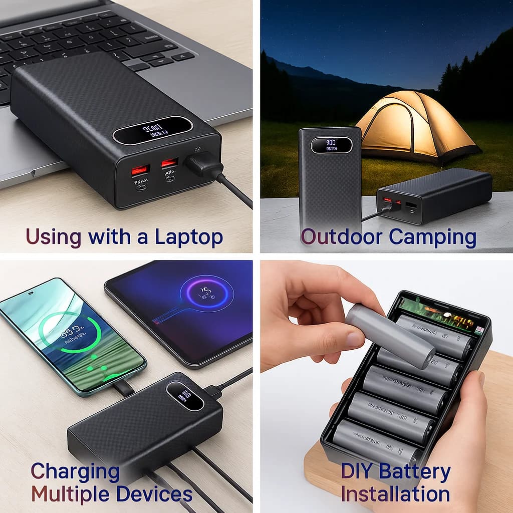 PD100W 6×21700 DIY Power Bank Case, Tool-Free Removable Battery Box for Laptop Phone Fast Charging, No Battery