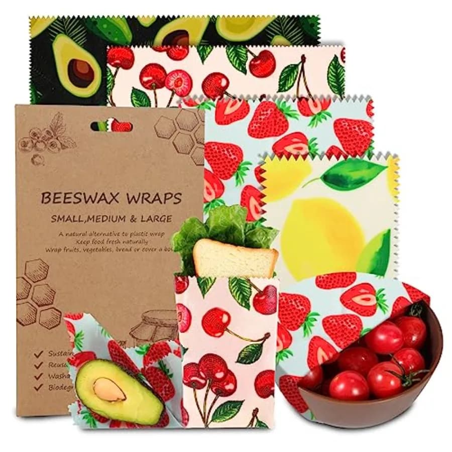Reusable Beeswax Wrap, 4 Pack Eco-Friendly Beeswax Wraps For Food, Organic, Sustainable, Biodegradable, Zero Waste, Plastic-Fre