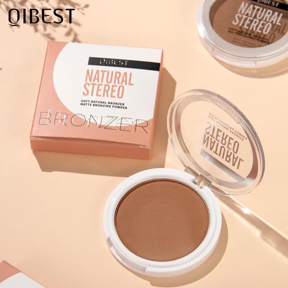 QIBEST Bronzer 3D Dust Palette Opaca Grano Effect for Contouring Face, Natural Illuminant, Waterproof and Long Life