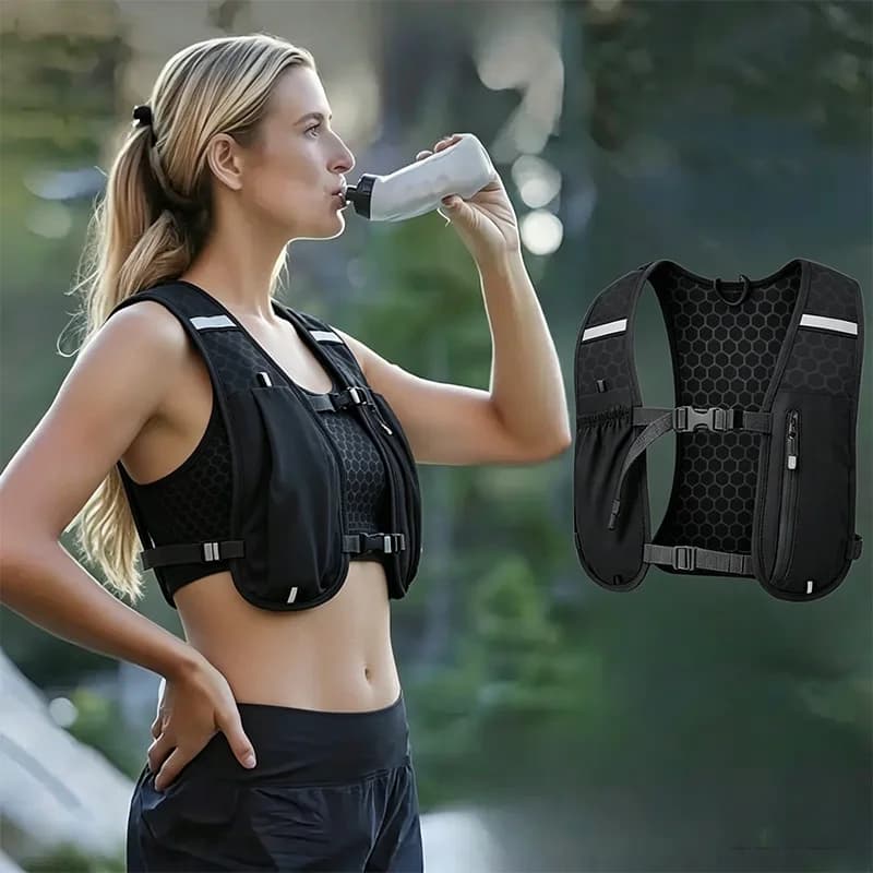 Gilet Idratazione per Corsa, Escursionismo, Ciclismo, Maratona - Zaino Leggero Riflettente con Tasca Porta Telefono