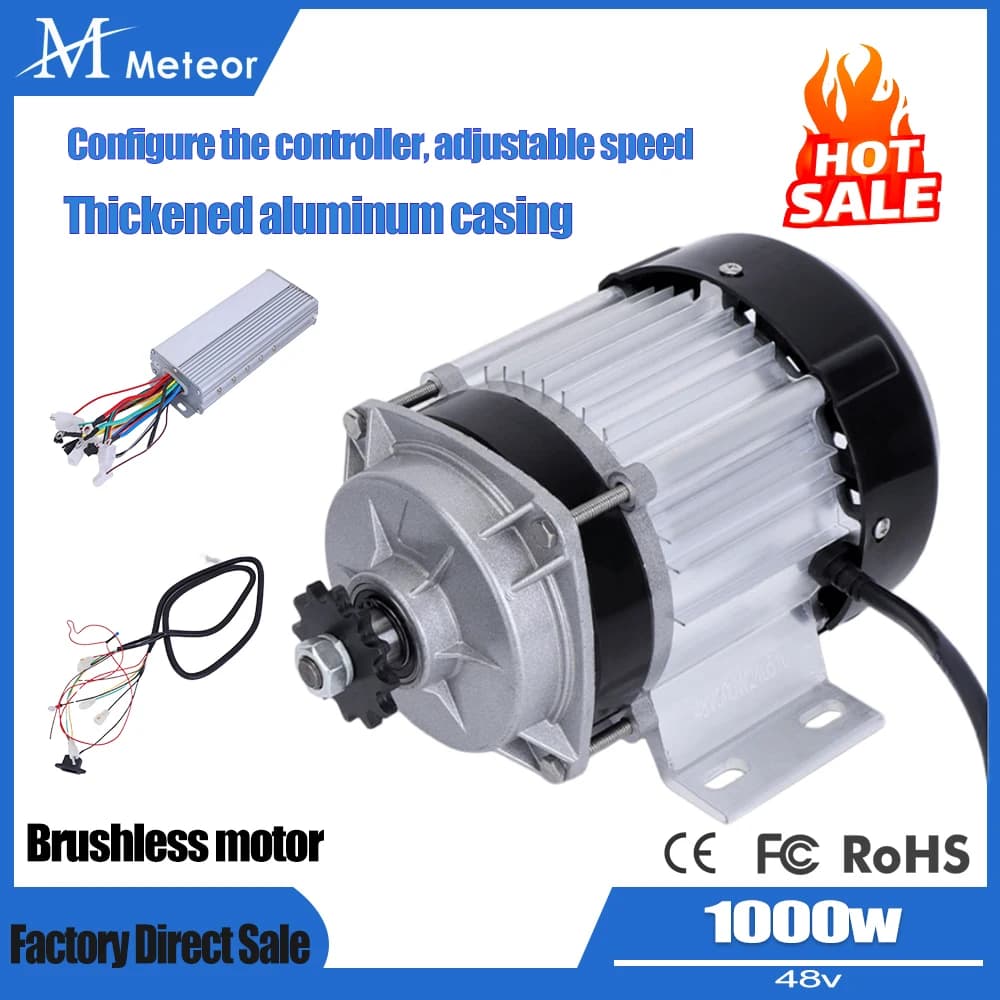 Meteor 48V 1000W DC Brushless Motor Conversion Kit, Including Controller, Aluminum Alloy DI, for Electric Tricycles, Generators,