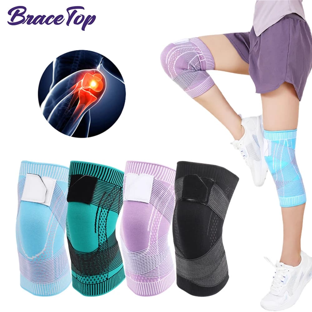 BraceTop 1PC Ginocchiere a compressione Supporto manica protettiva Ginocchiera elastica Supporto a molla Pallavolo Corsa Pad in silicone