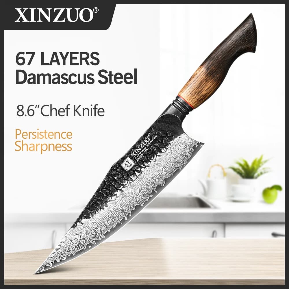 XINZUO Sewing knife 8.6 inch 10Cr15CoMo Damascus steel core hardness 60±2HRC Innovative and durable design with handle