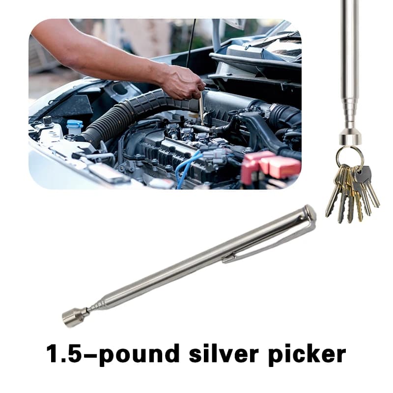 Pickup telescopico magnetico portatile per uso domestico Asta di aspirazione in ferro argentato da 1,5 libbre Asta di prolunga Strumento assistente per riparazione auto/biciclette