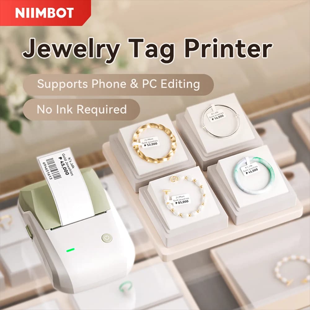 Niimbot B1 Wirless Jewelry Tag Stampante per etichette Nome autoadesivo Cartellino del prezzo Fai da te Personalizza Etichettatrice per collane Orecchini