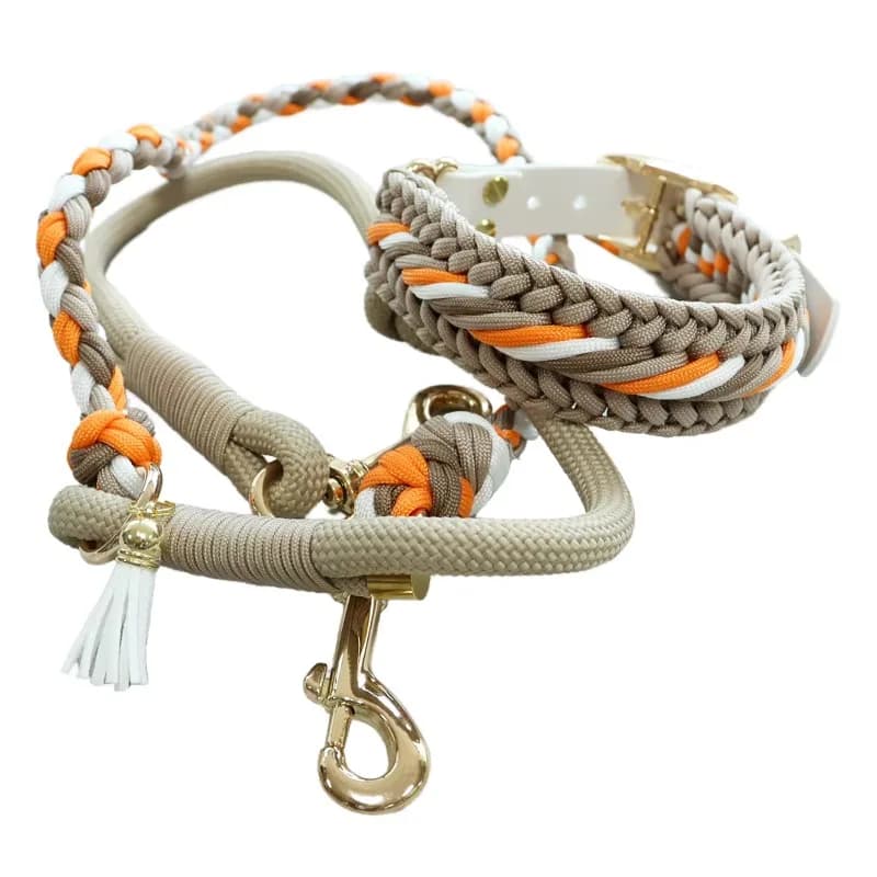 Large Dog Braided Retractable Umbrella Rope Stripes Polyester Quick Release Nylon Webbing Dog Collar Leash Set Pet Supplies