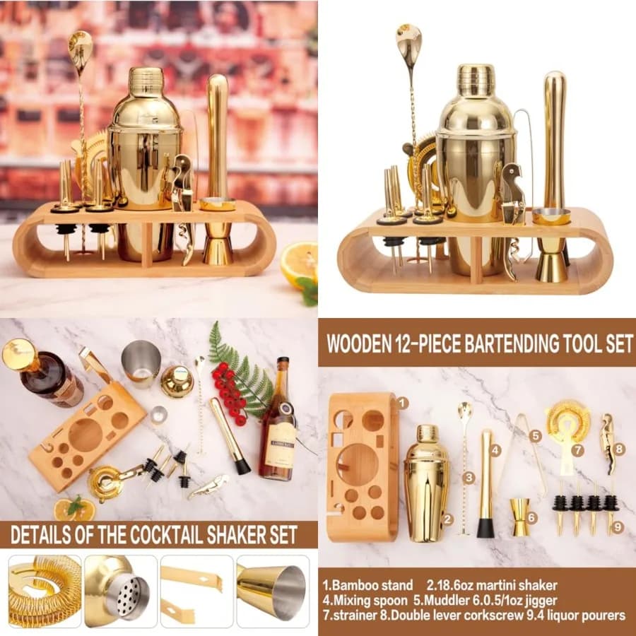 Set Shaker per Cocktail in Acciaio Inox, Kit da Barman 18.6oz, Set Bar per Cocktail, Kit Professionale per Preparazione Drink