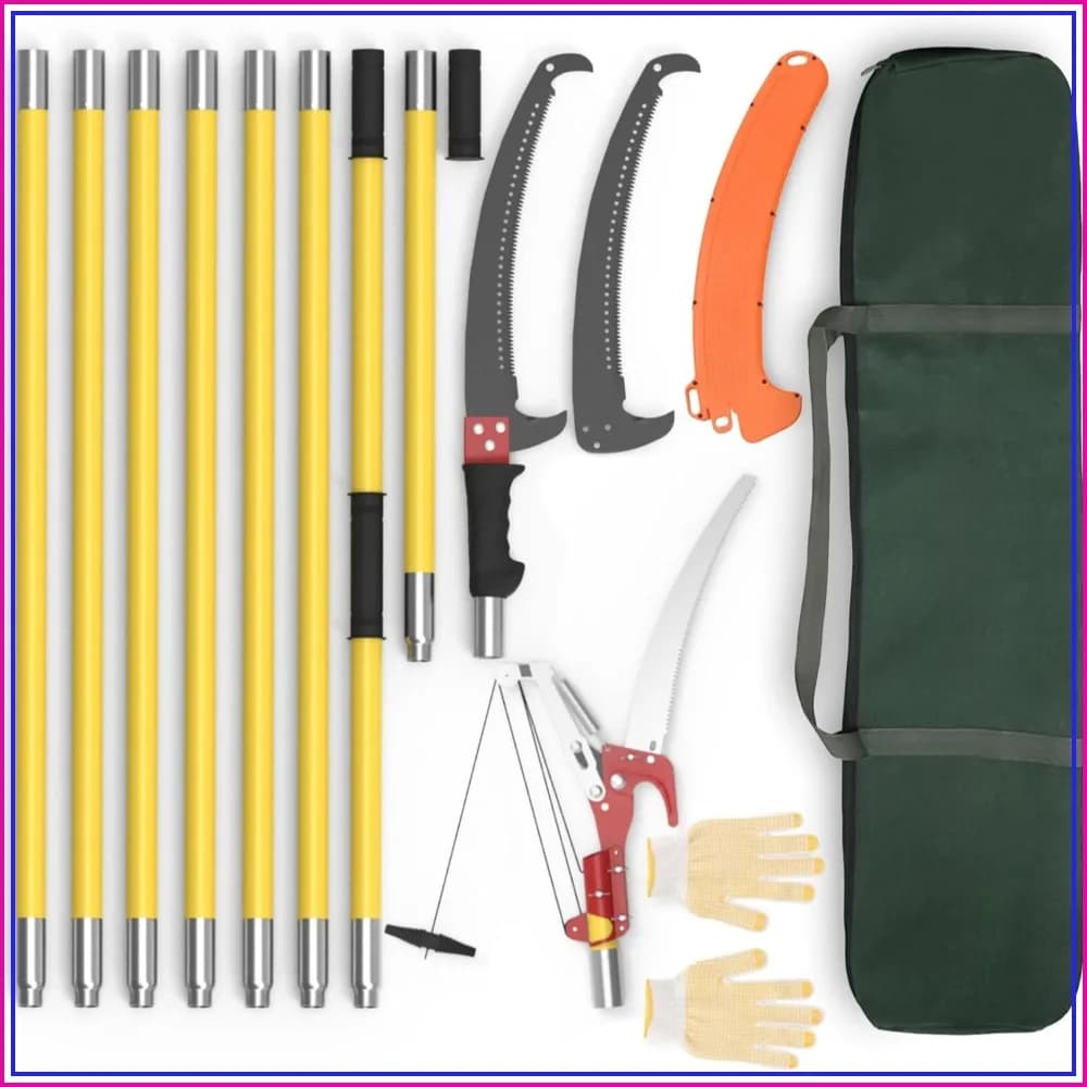 Extendable Pole Saw for Tree Trimming, 7.3-27ft Long Handle Pruner with Sharp Steel Blade and Scissors