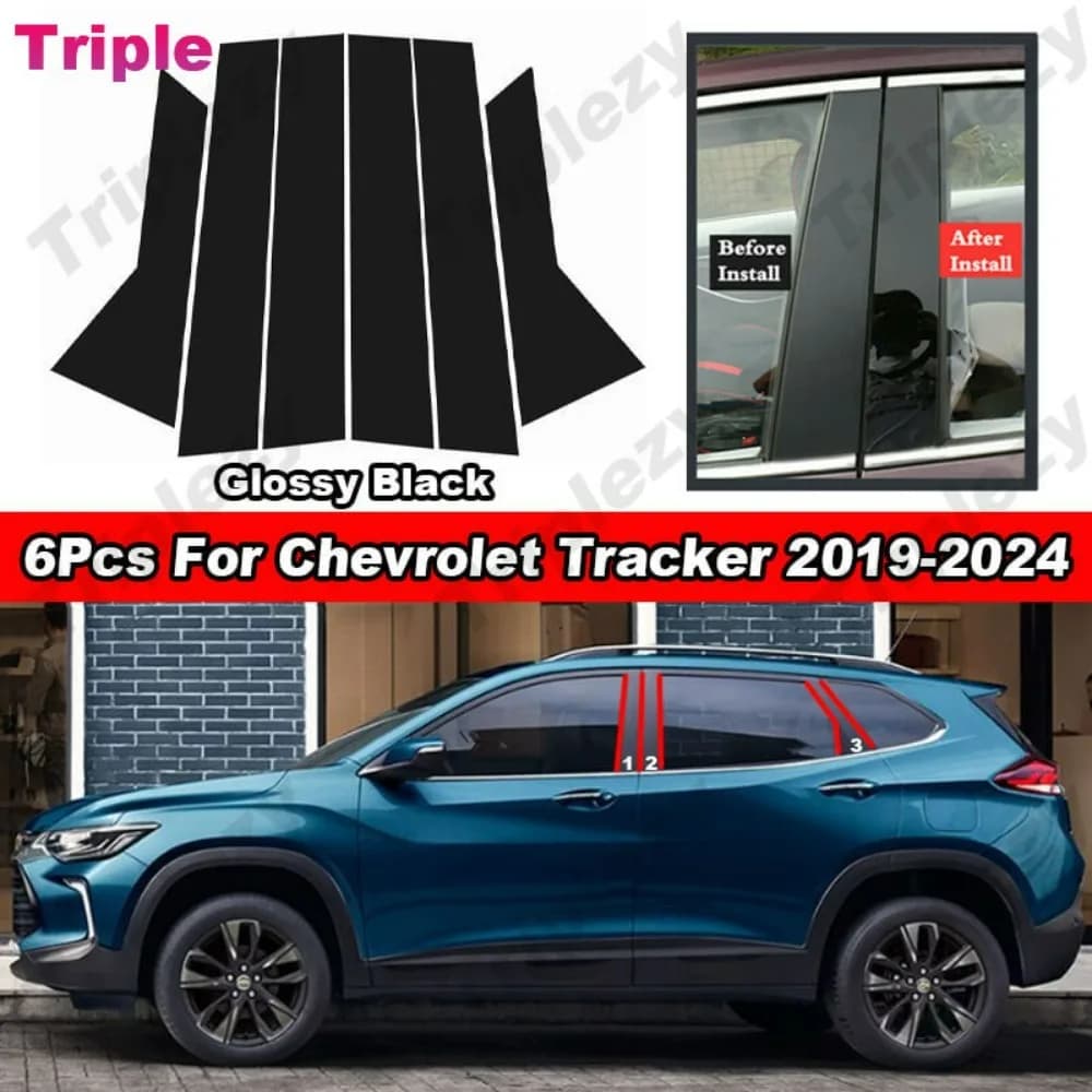 Lucido Piano Nero Effetto Specchio Auto Porta Finestra Centro Colonna Centrale BC Pilastro Post Copertura Trim Per Chevrolet Tracker 2019-2024