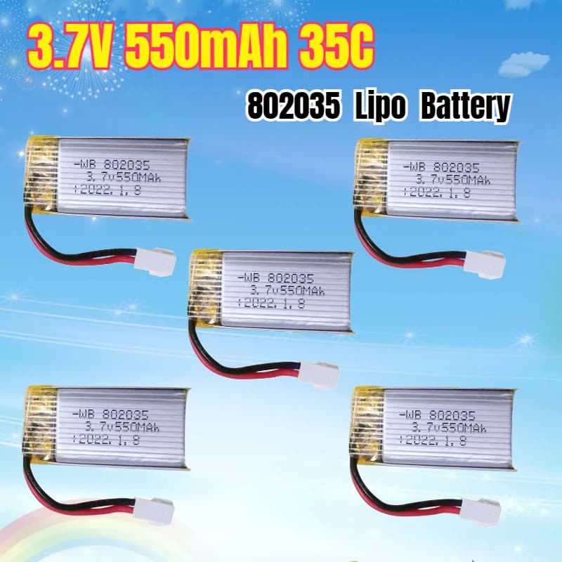 Batteria Lipo 3.7V 550mAh 35C 802035 per X4 H107 H31 KY101 E33C E33 U816A V252 H6C RC Quadcopter Drone Pezzo di ricambio 1s 3.7v