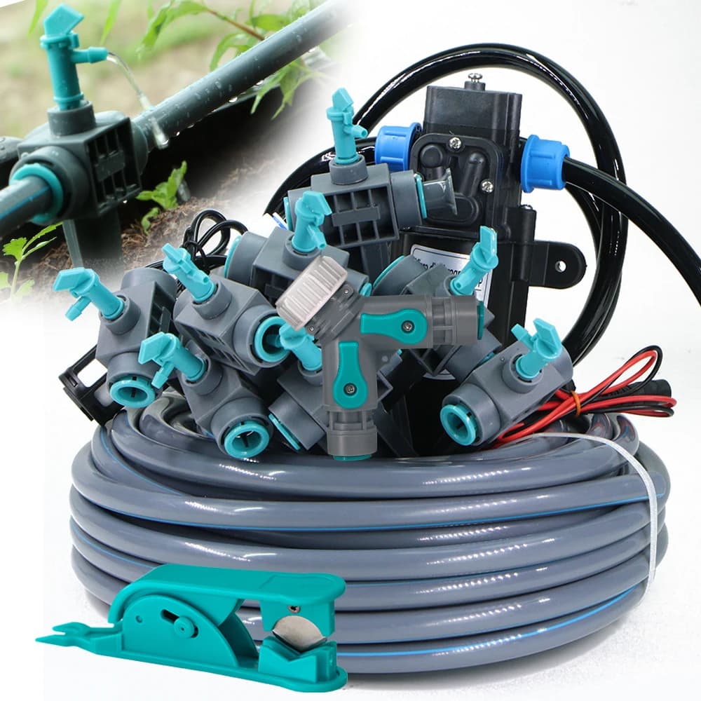 8-20M giardino 4L/H contagocce 3/8 "PE tubo Kit di irrigazione a goccia pompa autoadescante 17.5cm palo Sprinkler sistema di irrigazione per pianta in vaso