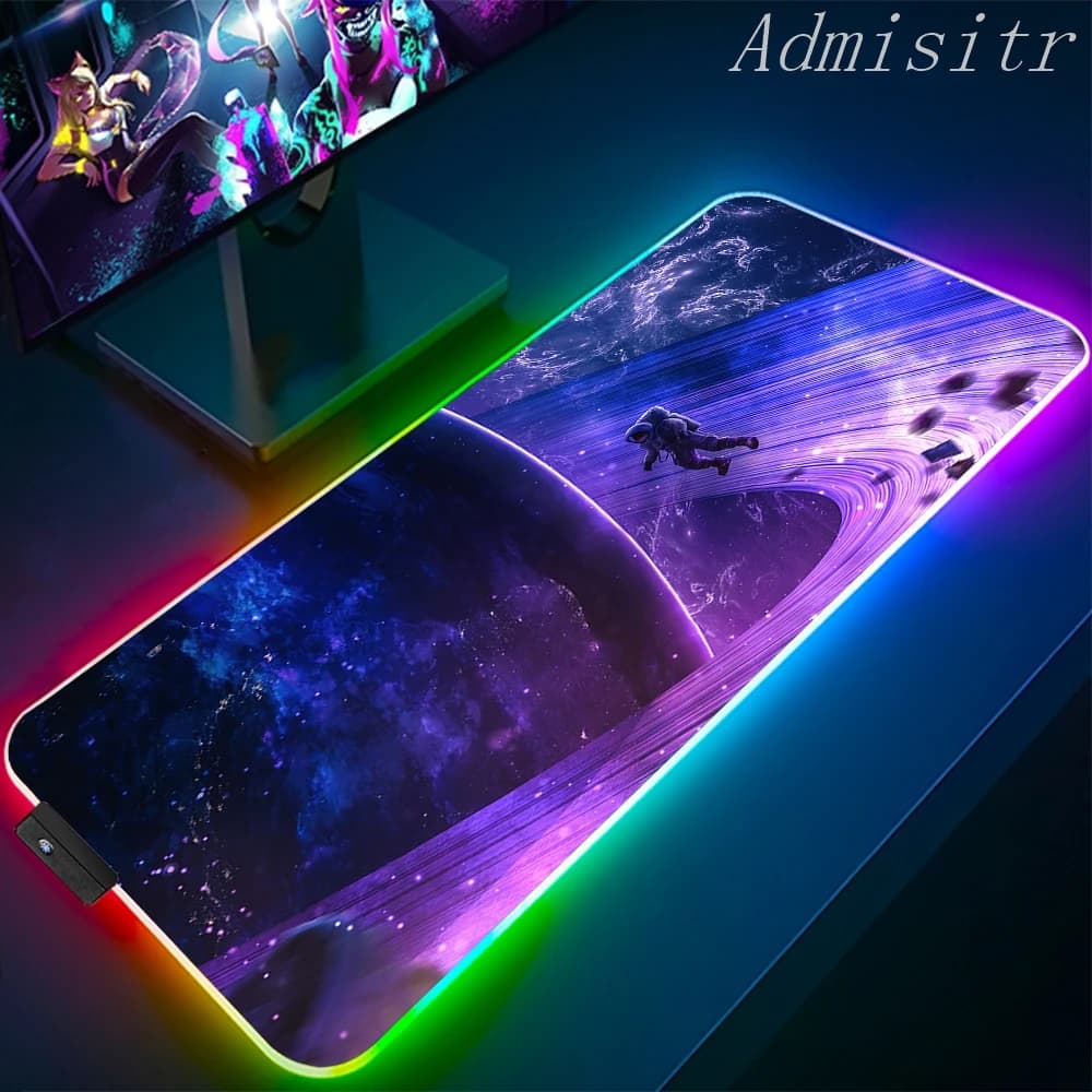 Tappetino per mouse RGB grande Cool Space Gaming XXL Tappetino per mouse LED Mause Pad Gamer Copia tappeto per mouse MausePad Tappetino per scrivania per PC con retroilluminazione