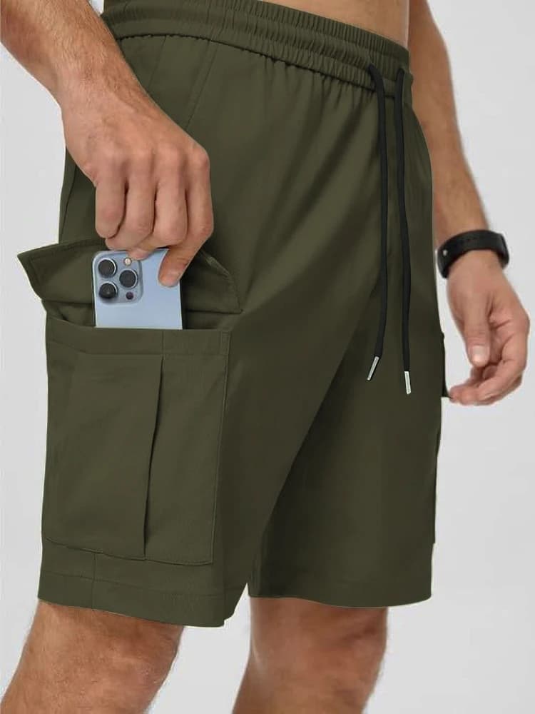 Pantaloncini cargo da uomo Salopette multitasche tinta unita Estate con coulisse elastico in vita Pantaloncini casual Pantaloni da spiaggia per sport all'aria aperta