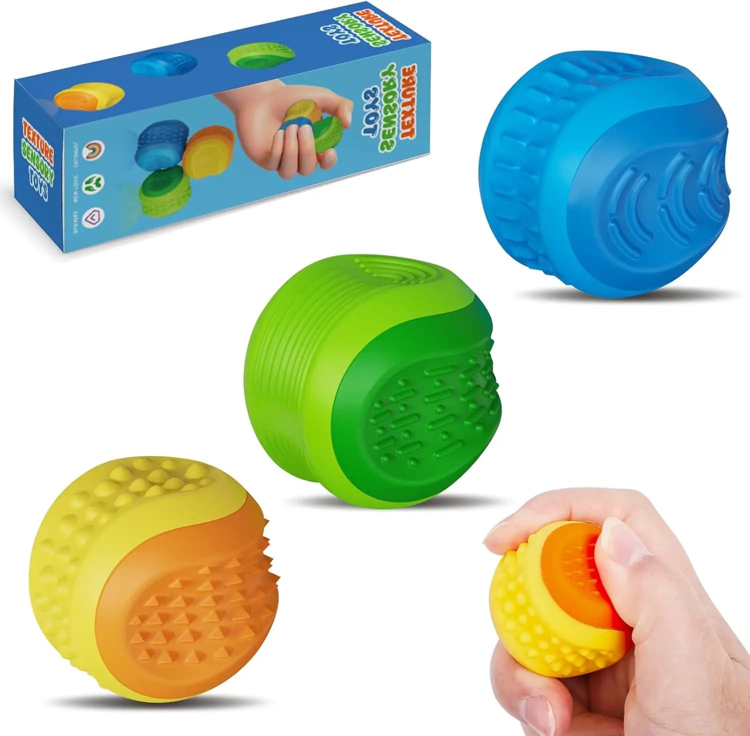Fidget Toys Palline di pietra sensoriali testurizzate in silicone per bambini Confezione da 3 per bambini autistici Calmante Stress silenzioso per studenti adulti