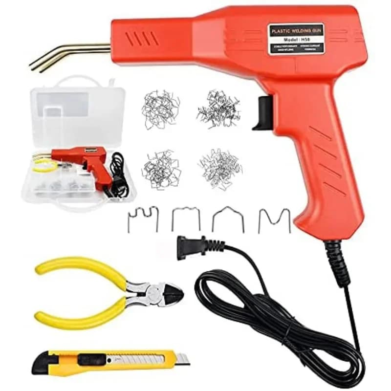 Kit saldatore di plastica 2 in 1 Set saldatore di riparazione 200 pezzi Graffette Pistola per saldatura con cucitrice a caldo per la maggior parte delle riparazioni di plastica con filo Rosso