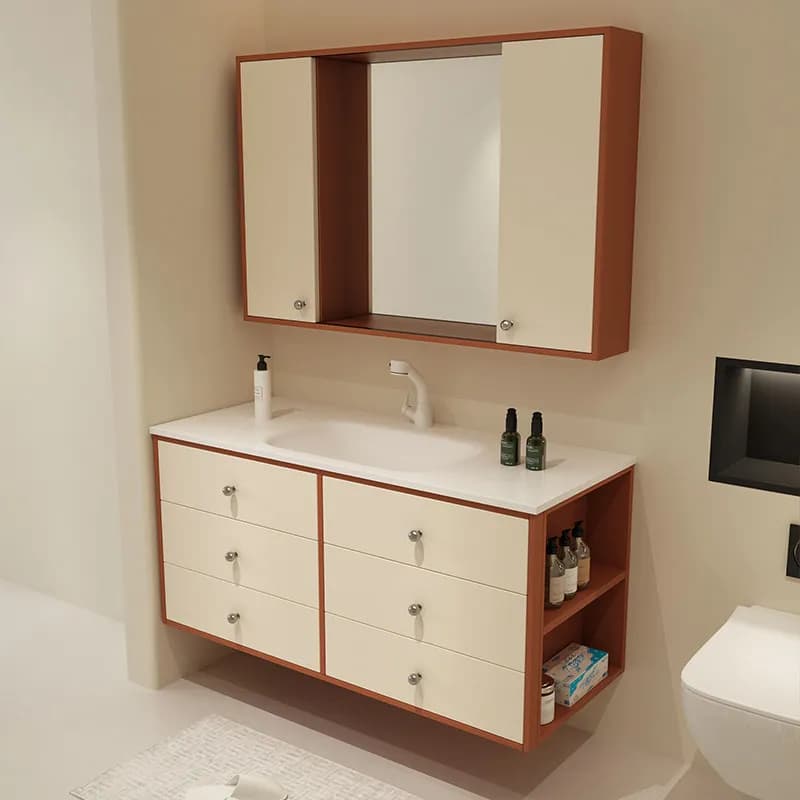 Mobile bagno con lavabo in ceramica integrato e specchio scorrevole