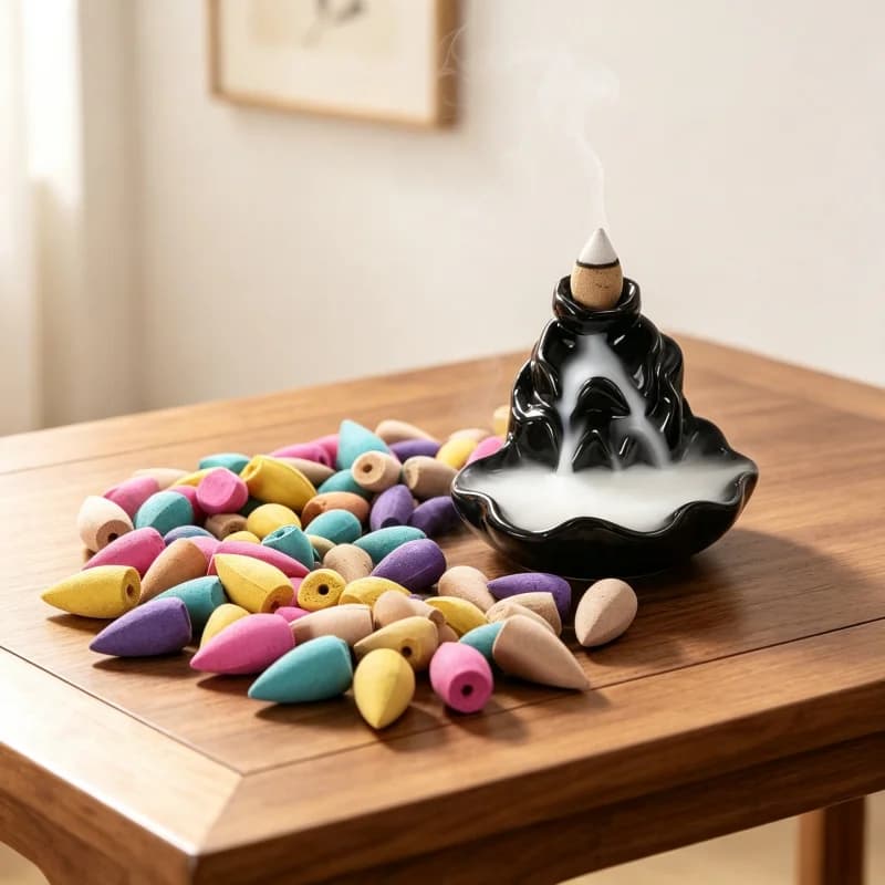 20pcs, Mix Natural Reflux Incense Rose Jasmine Lavender Cones Backflow Incense Cones, Sandalwood Mix Incense Cones, Natural