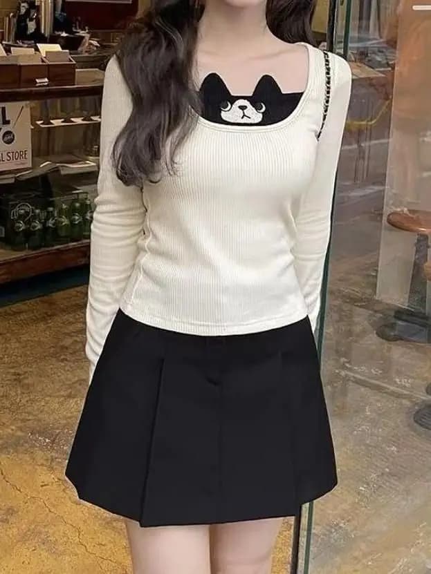 Sweet Print Slim Fit Long Sleeve Autumn T-Shirt Base Layer Design Hot Girl Top Women's Fashion Sweatshirt Hoodie Cotton B...