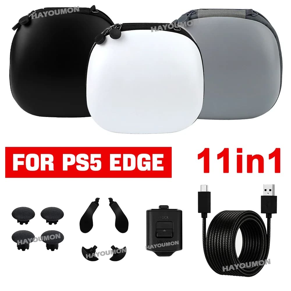 11 IN 1 For PS5 EDGE Controller Storage Carry Bag,Metal Back Paddles,Braided Charge Cable,Inerface Lock Housing,Thumbstick Caps