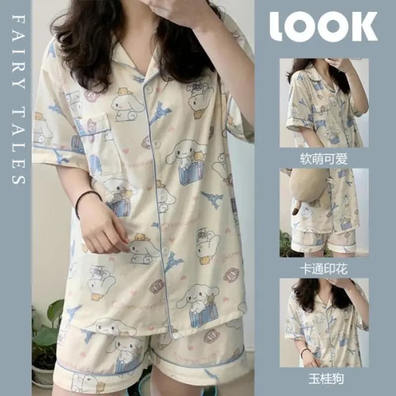 Pigiama Kawaii Sanrioed Cinnamoroll per donna Anime Kuromi Pantaloncini estivi Pantaloncini a maniche Carino Hello Kittys Casual Loungewear Morbido