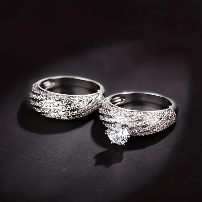 Anello a doppio strato alla moda placcato in argento con diamanti completi per anelli da donna di lusso leggero per fidanzamento e matrimonio, misura 5-11