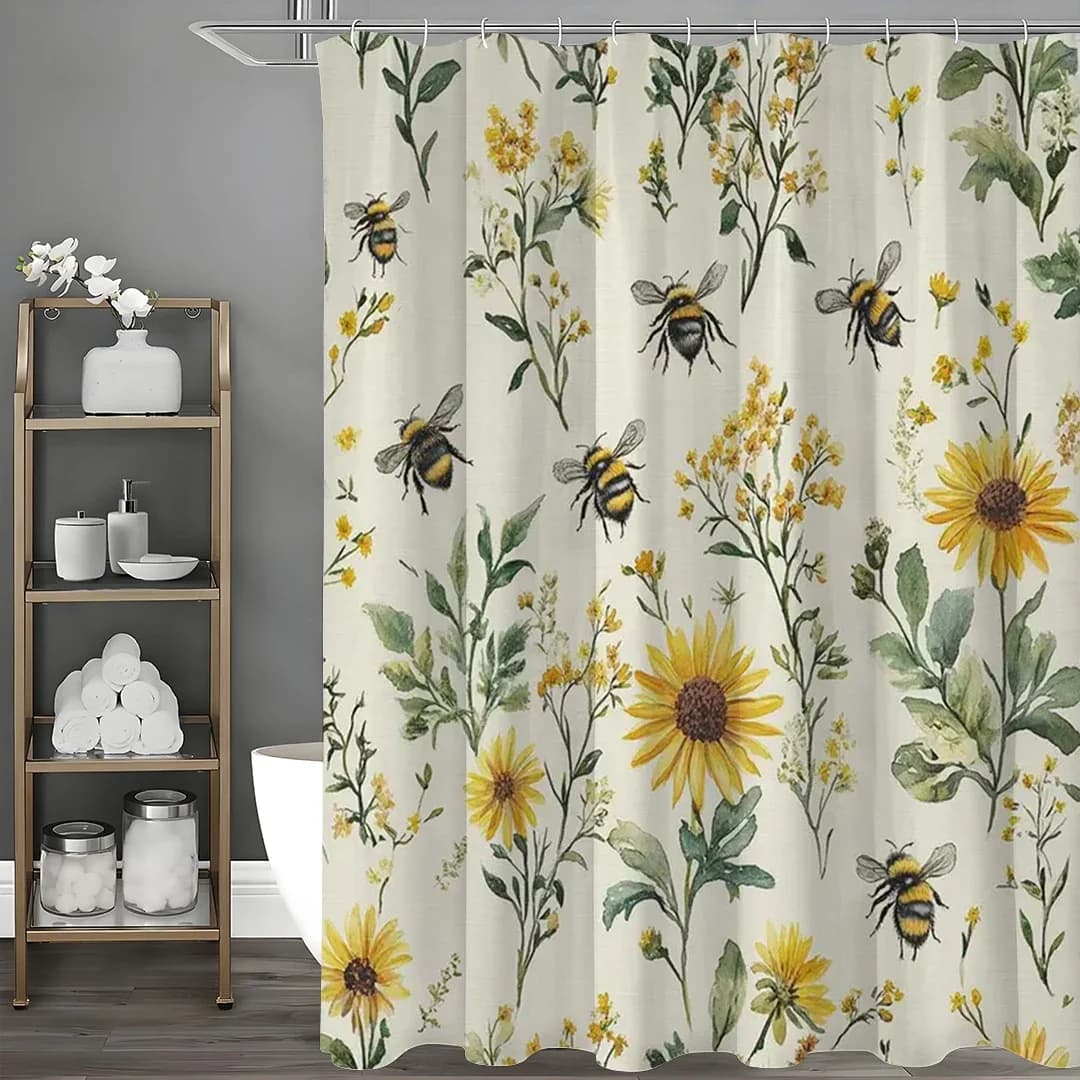 Tenda da doccia floreale, fiori acquerello, foglie, erbe, boho, fiori di campo, rustica, naturale, tropicale, tenda da bagno con h